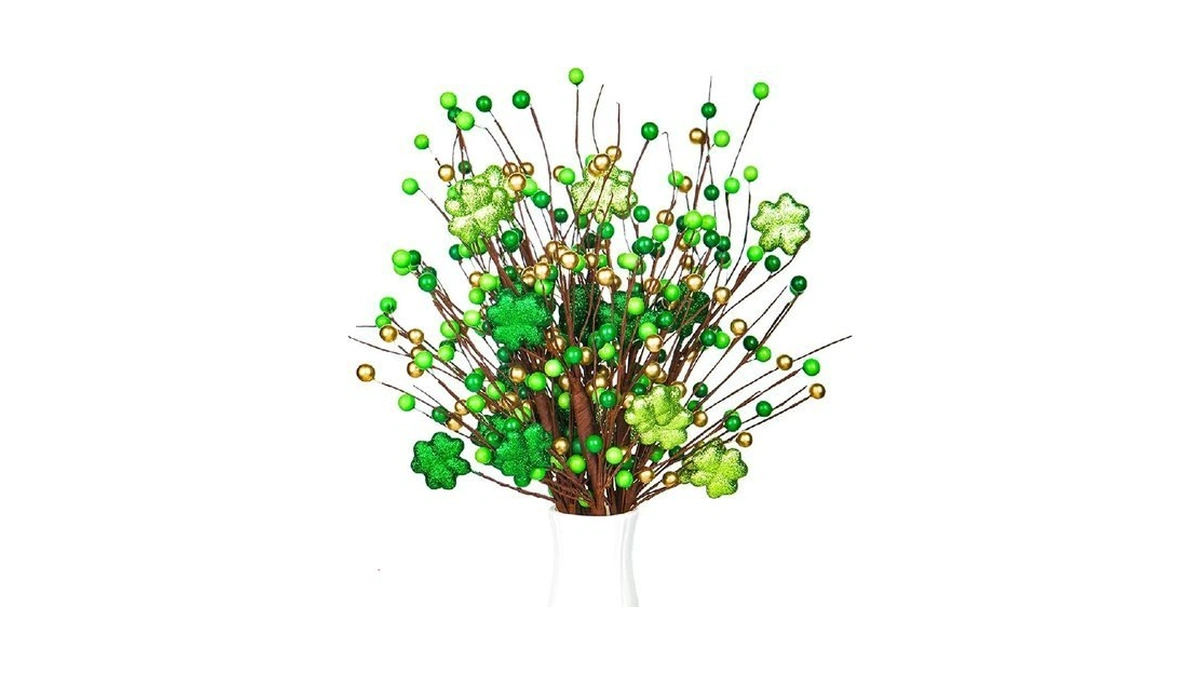 St. Patrick's Day Decorations 6 Pack, 15.7inch Glitter Shamrock Berry