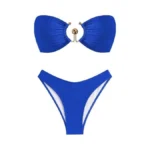 Zaful Strapless Swimsuits For Women O Ring Metal Hardware High