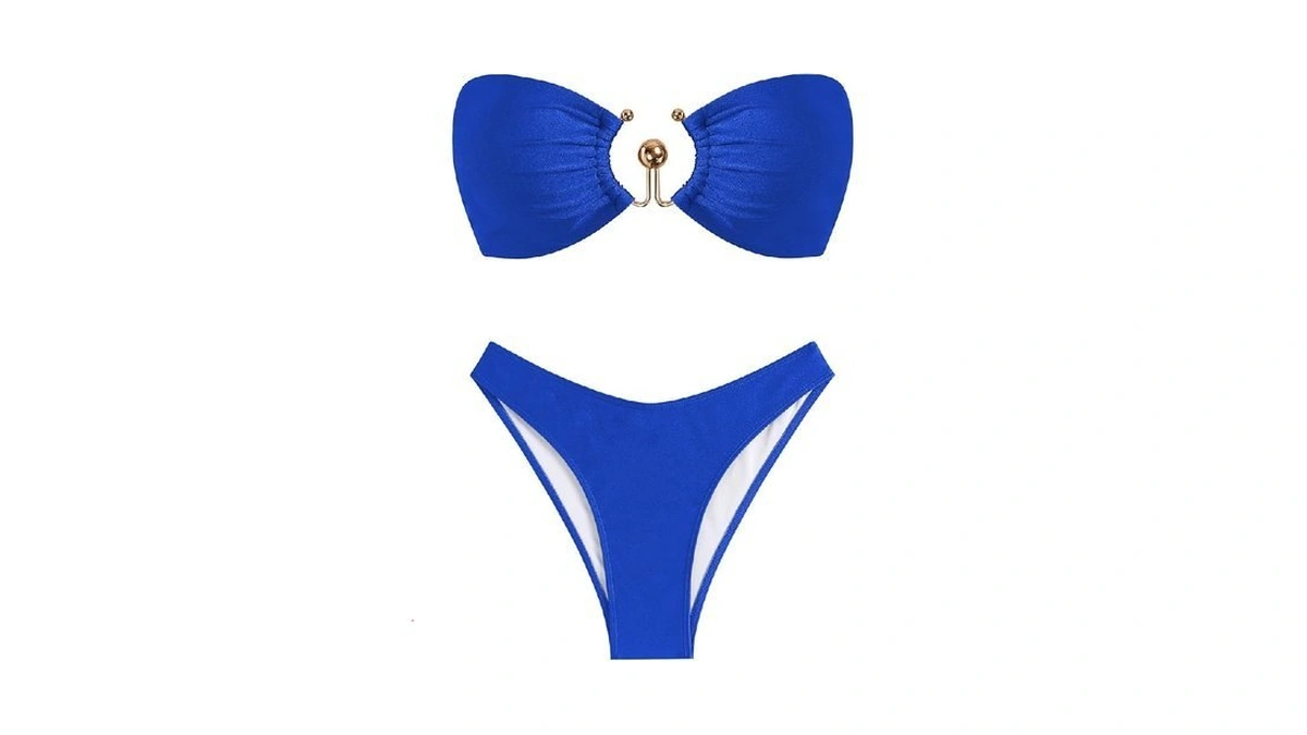 Zaful Strapless Swimsuits For Women O Ring Metal Hardware High
