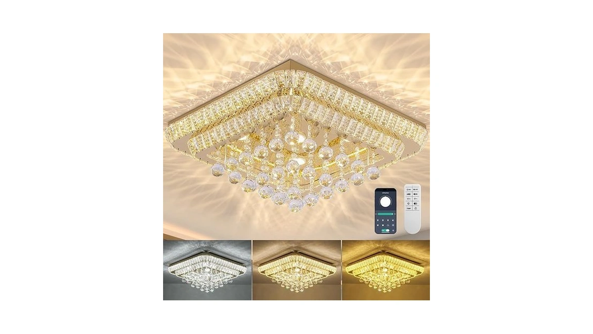 Redstar 24" Gold Crystal Ceiling-light Flush Mount With Remote And