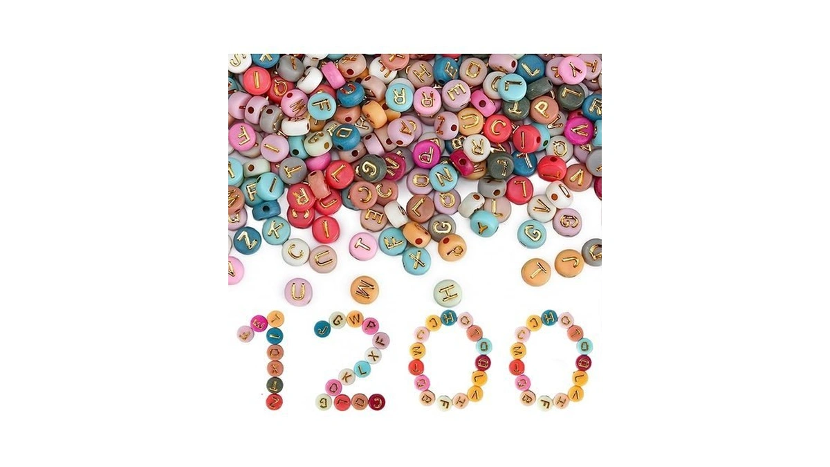 Gionlion 1200+pcs Colorful Round 4x7mm Letter Beads For Bracelet Making,