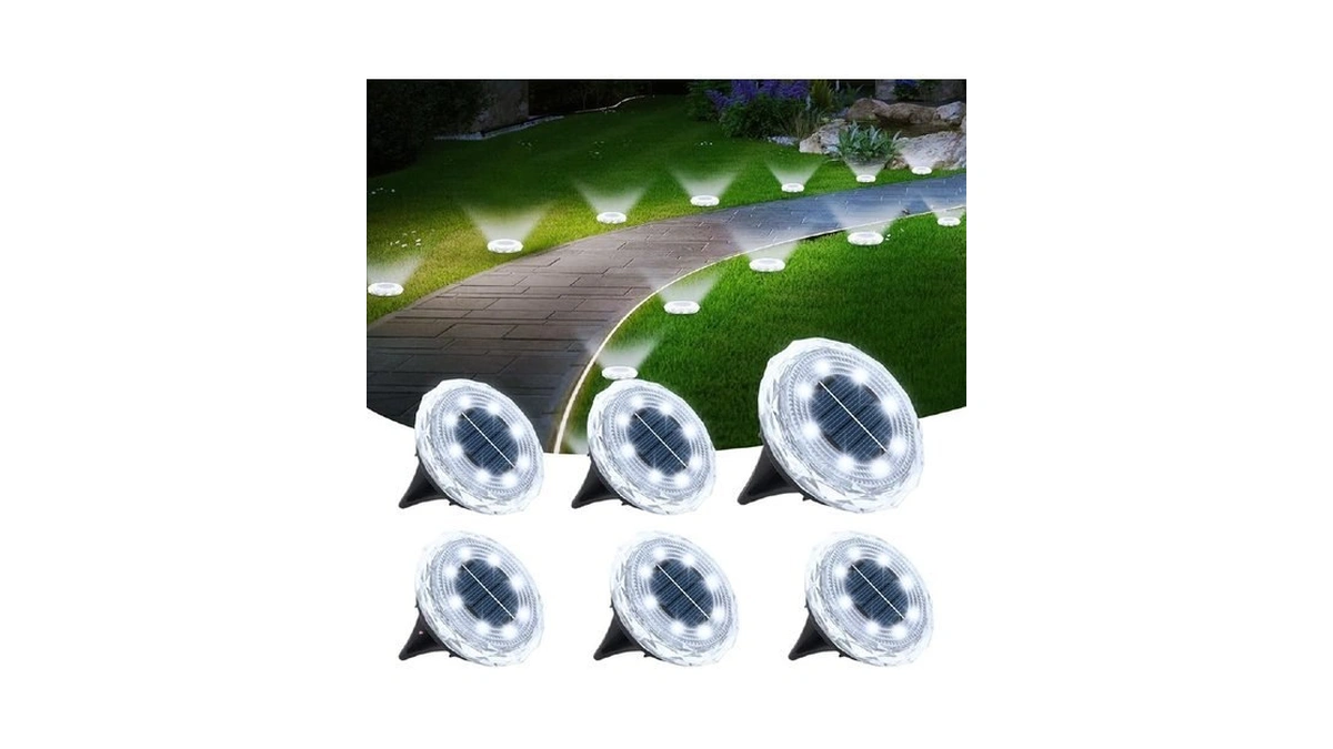 Echosari 6 Pack Solar Ground Lights, Upgraded Solar Garden Lights