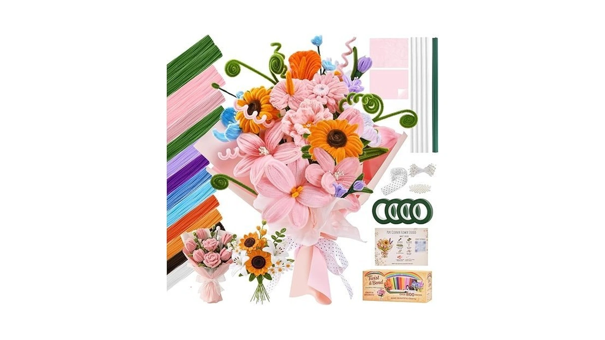 800 Pcs Pipe Cleaner Flower Kit, 12 Colors Chenille Stems