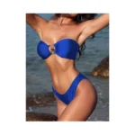 Zaful Strapless Swimsuits For Women O Ring Metal Hardware High