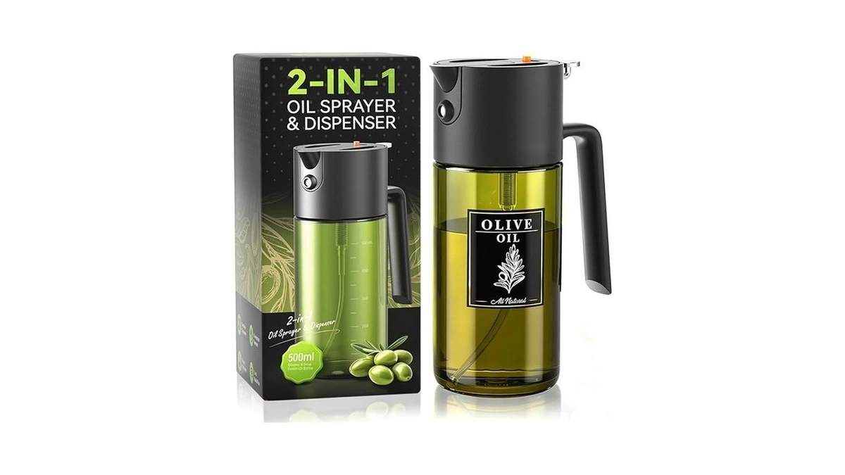 2-in-1 500ml/17oz Light-blocking Dark Oil Sprayer For Cooking With Sticker,