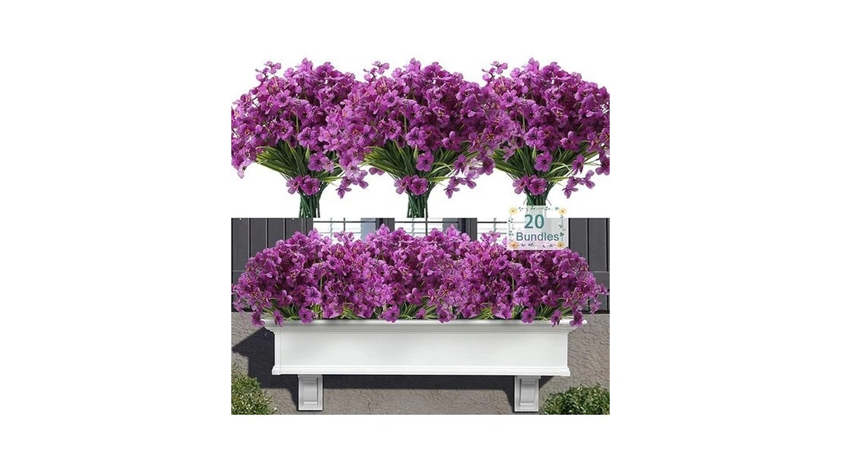 Satefello 20 Bundles Artificial Flowers For Outdoors, Uv Resistant Fake