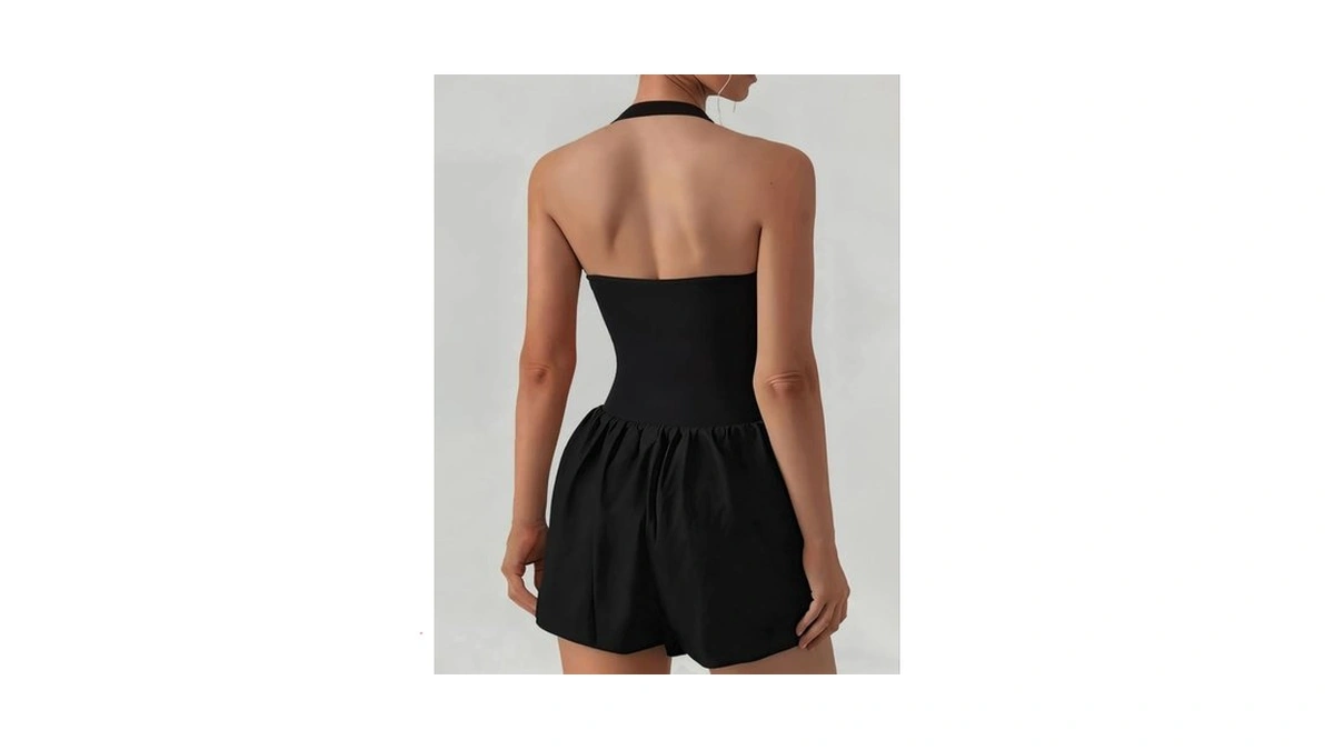 Ajisai Halter Athletic Romper With Shorts Workout Outfits With Pockets