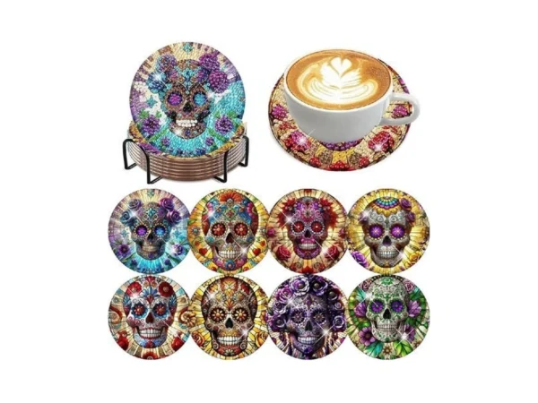 Zythron 8 Pcs Diamond Art Coasters Skull Diamond Painting Coasters