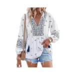 Tankaneo Womens V Neck Boho Babydoll Tops Summer Pleated Peplum