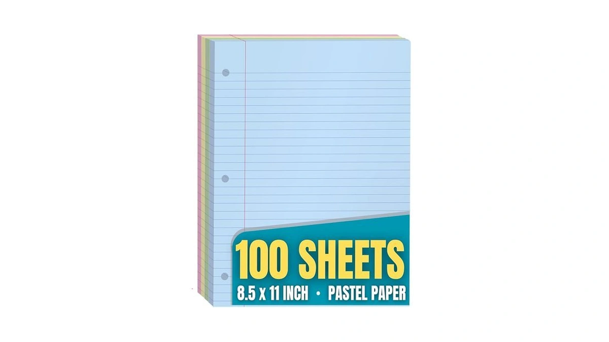 1intheoffice Colored Notebook Paper, 8.5x11 Wide Ruled Lined Loose Leaf