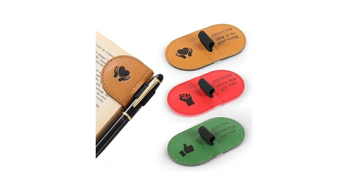 Magnetic Bookmark With Pen Holder For Reading, Pu Leather Bookmark