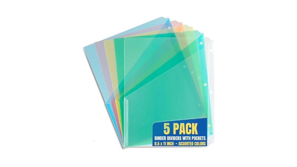 1intheoffice Plastic Binder Dividers, Binder Dividers With Pockets, Binder Pockets,