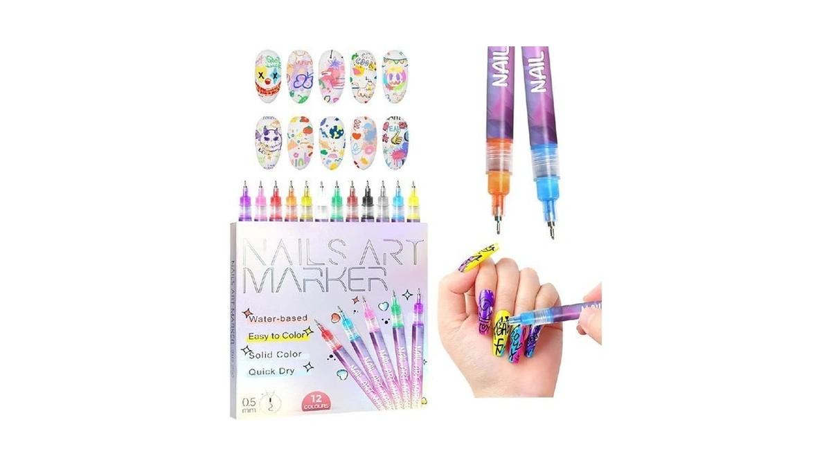 12 Colors 3d Nail Polish Art Pens Set,diy 0.5mm Tip