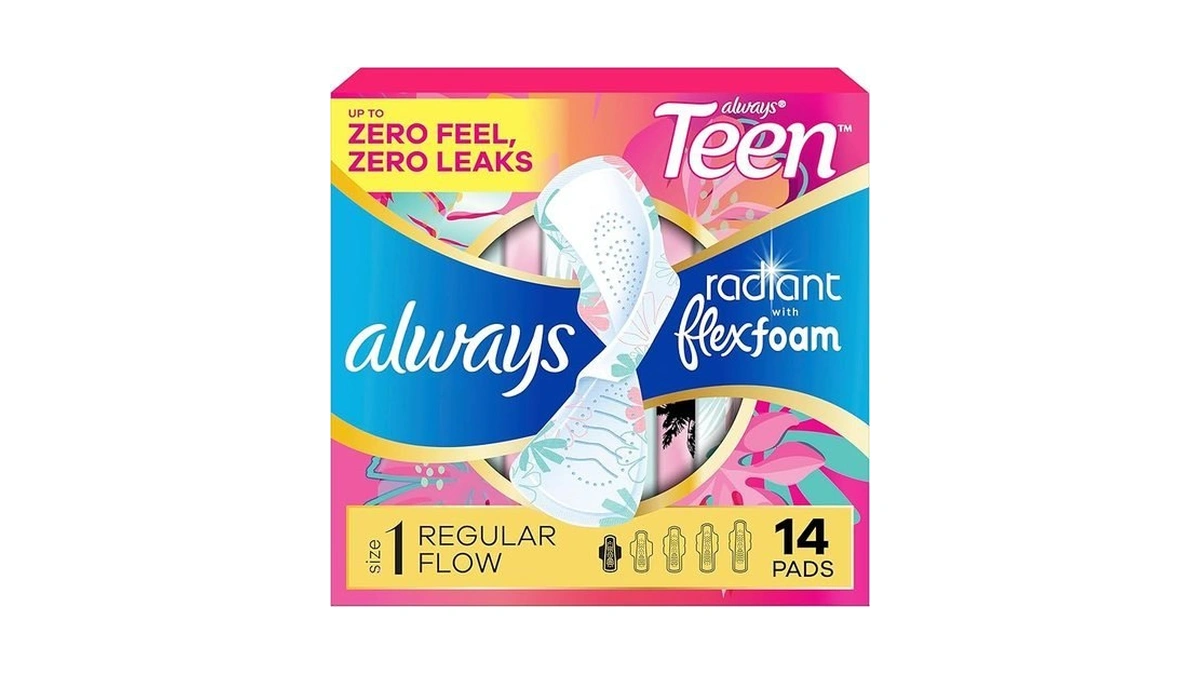 Always Radiant Teen Feminine Pads For Women, Size 1 Regular
