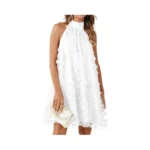 Gleeneat White Dress Women Summer Halter Short Bridal Shower Cocktail