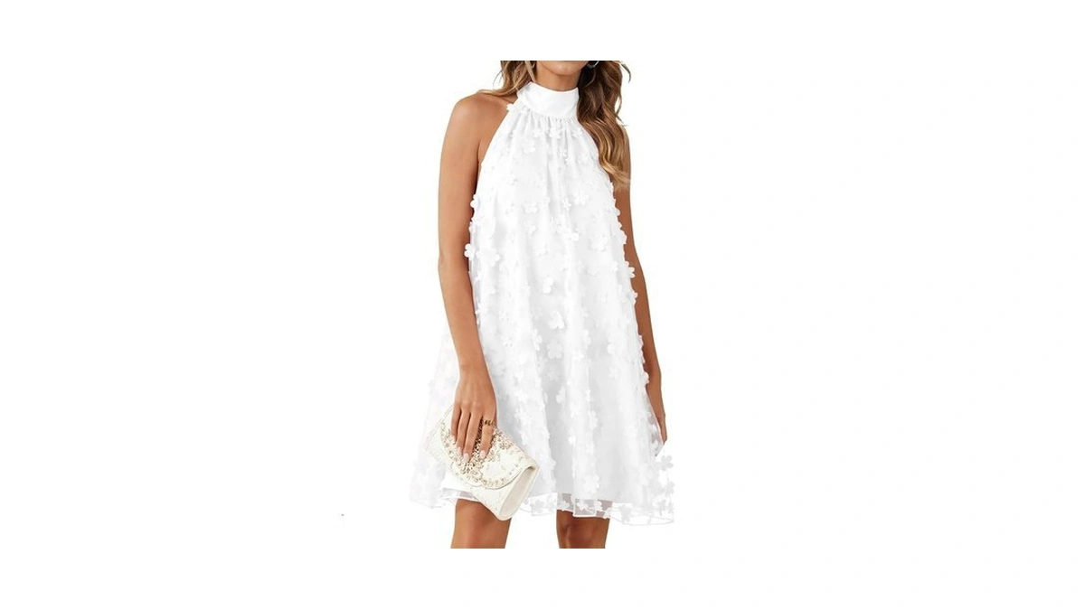 Gleeneat White Dress Women Summer Halter Short Bridal Shower Cocktail