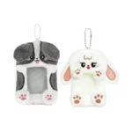 2pcs Cute Plush Photocard Holder With Keychain, Cartoon Animal Photo