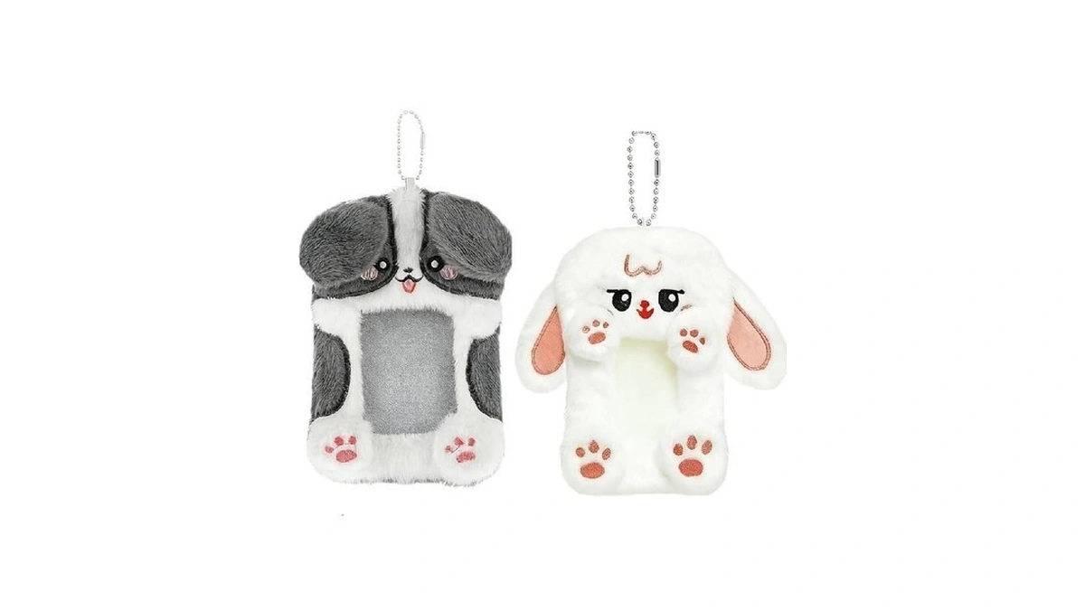 2pcs Cute Plush Photocard Holder With Keychain, Cartoon Animal Photo