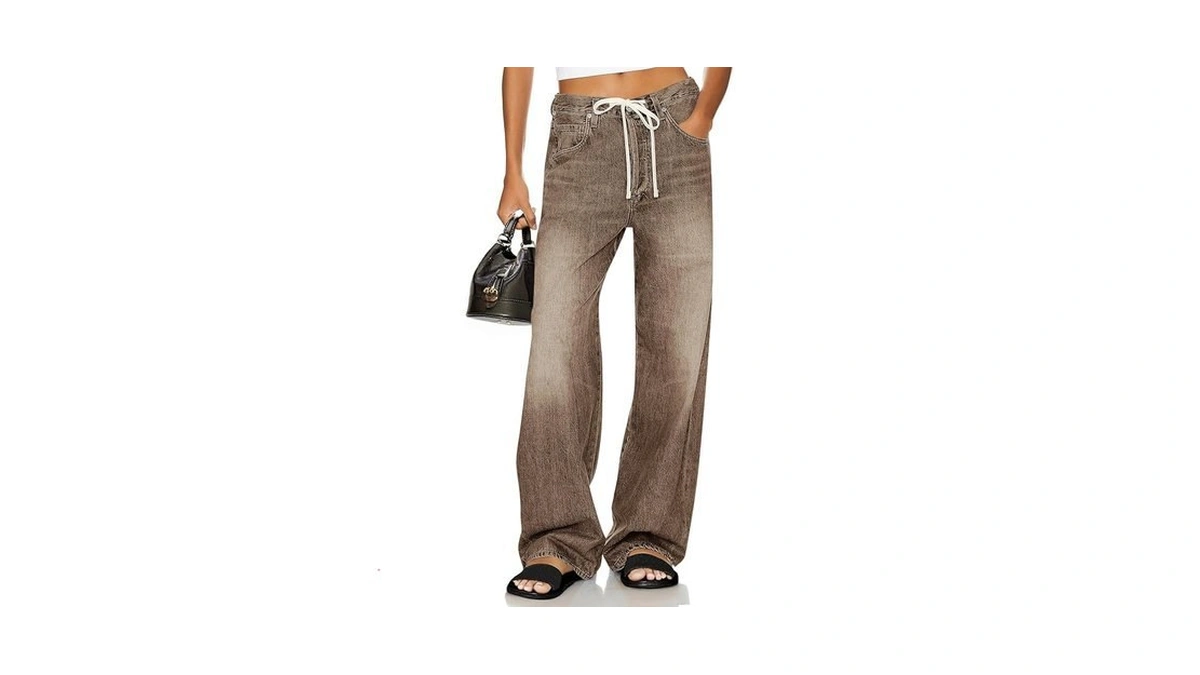 Cicy Bell Womens Wide Leg Jeans Drawstring High Waisted Baggy