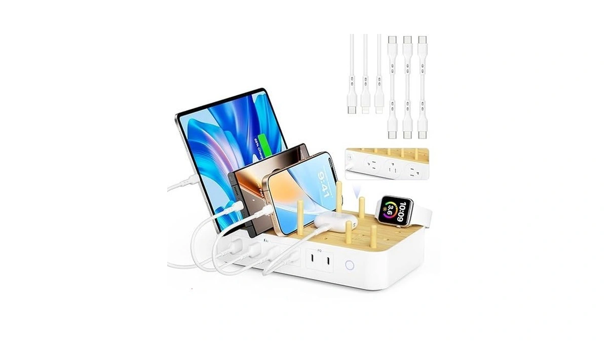 Visionsync Bamboo Usb-c Charging Station For Multiple Devices,60w 6 Port