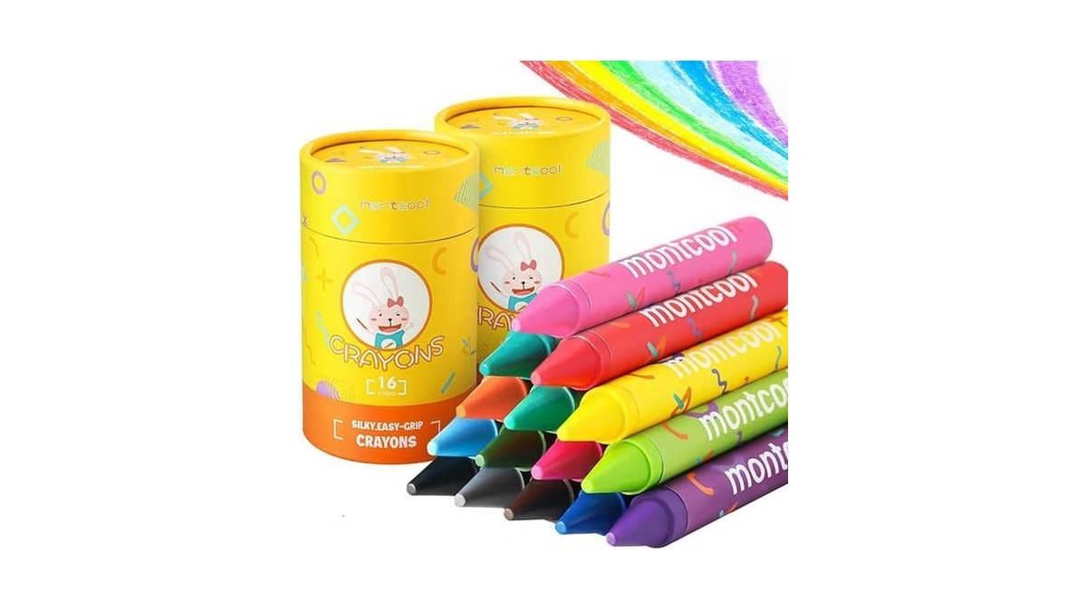 Montcool 2 Pack Jumbo Crayons Set (32 Pieces, 16 Colors),