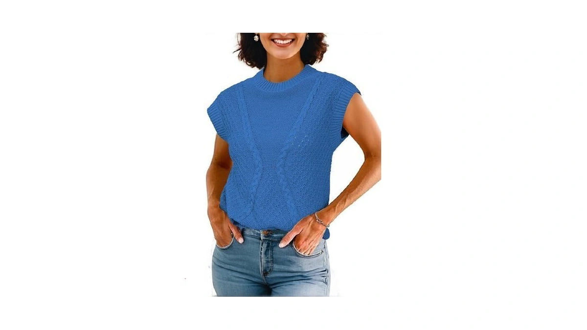 Arach&cloz Womens Spring Sweater Vest 2025 Cap Sleeve Crew Neck