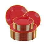 Liacere 100pcs Red Plastic Plates - Heavy Duty Disposable Plates