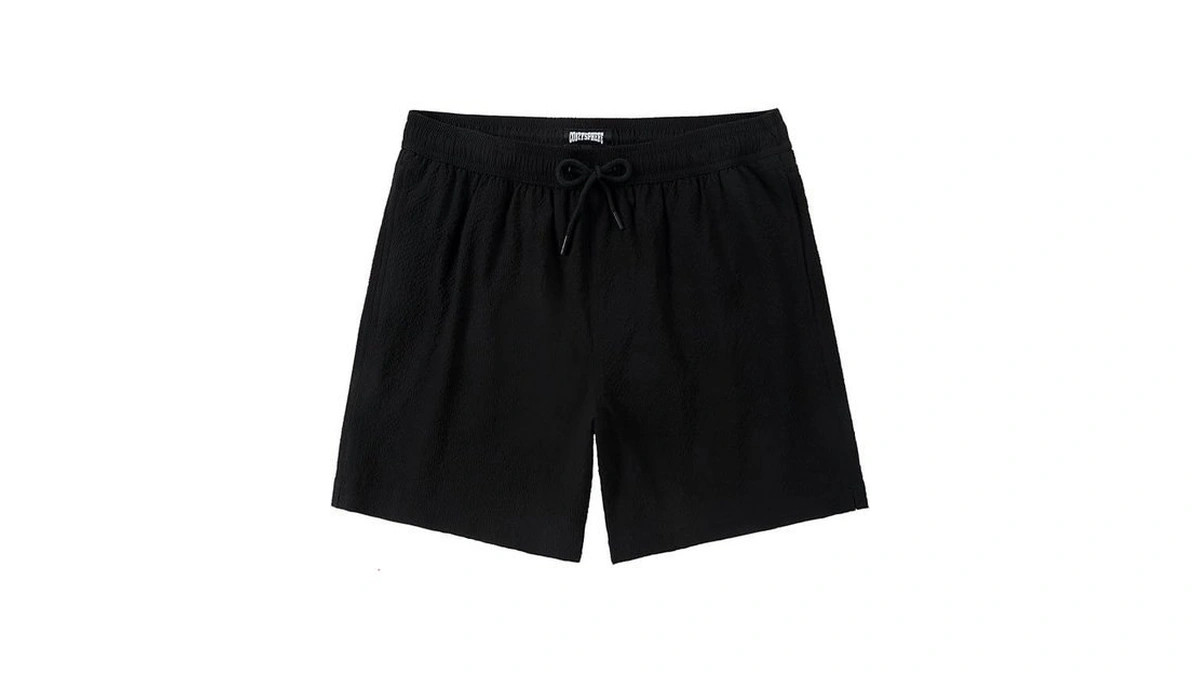 Coozysphere Black Swim Trunks Men 9 Inch Inseam Seersucker Swimming