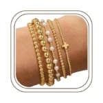 Yoosteel Gold Beaded Bracelets Set For Women - 14k Gold