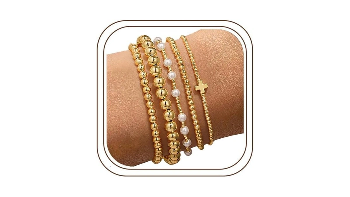 Yoosteel Gold Beaded Bracelets Set For Women - 14k Gold