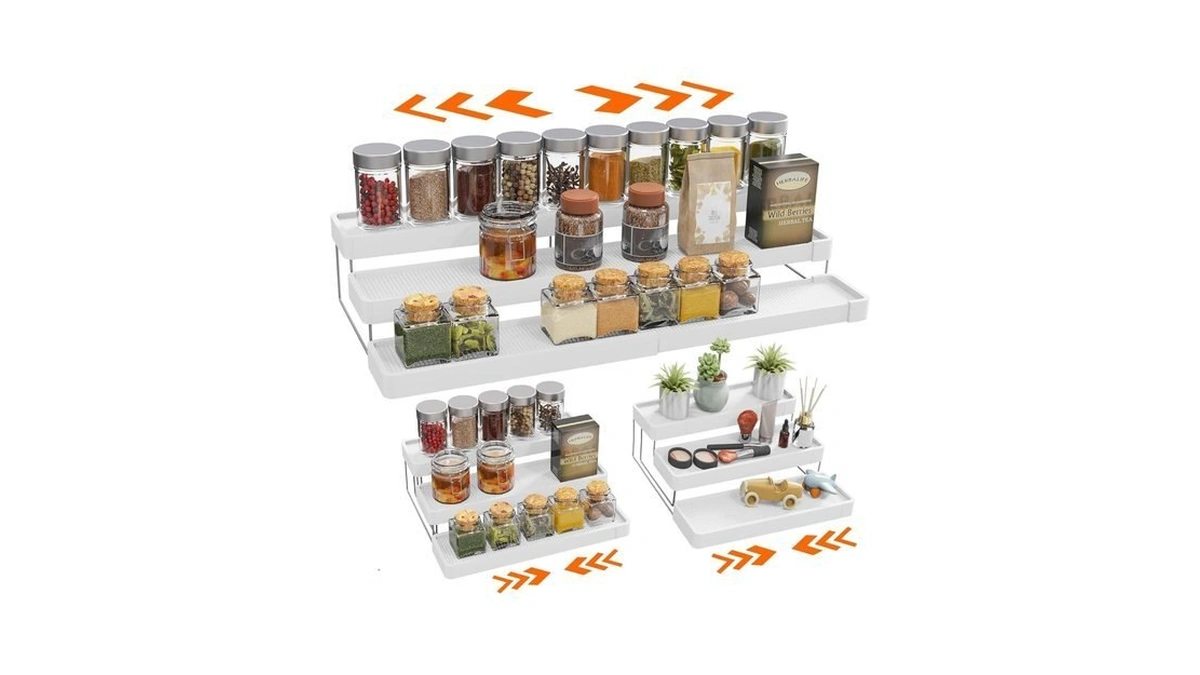 Invocoo Expandable Spice Rack Organizer For Cabinet - 3 Tier