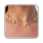 Sloong Initial Charm Necklace 14k Gold Plated Letter Neckalce Freshwater