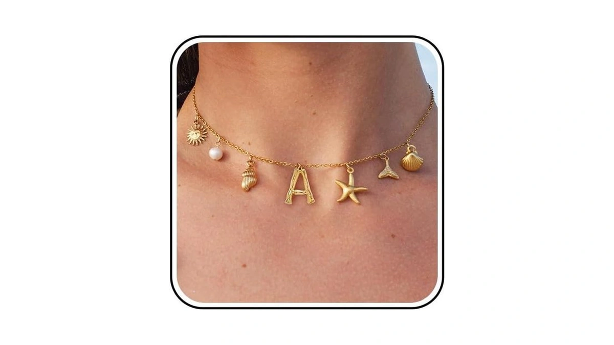 Sloong Initial Charm Necklace 14k Gold Plated Letter Neckalce Freshwater