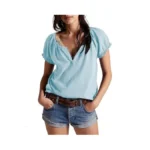 Women Deep V Neck Low Cut Tops Casual Henley T-shirts