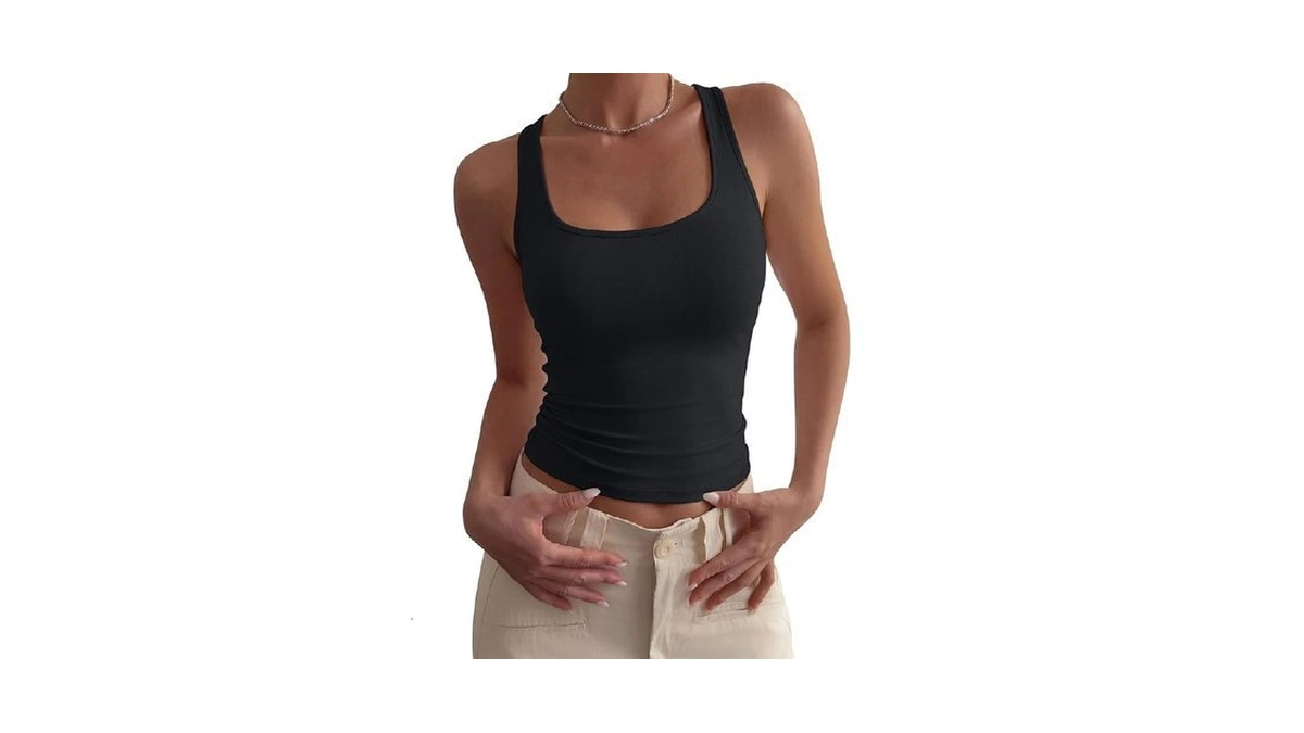 Pinkmstyle Scoop Neck Double Lined Tank Top For Women Basic