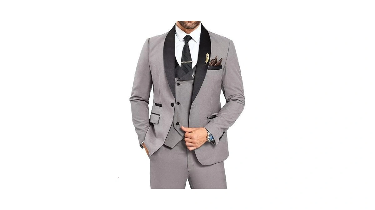 3 Piece Grey Tuxedo For Men Prom Dinner Suits One