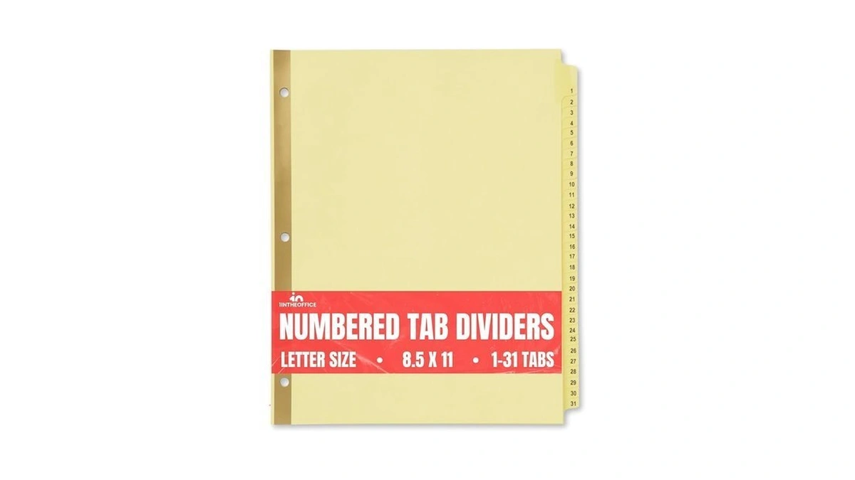1intheoffice Numbered Tab Dividers,1-31 Tab Dividers, Binder Dividers, Binder Dividers