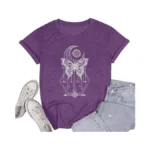 Vintage Women's Graphic T-shirt Butterfly Round Neck Shirt Floral And