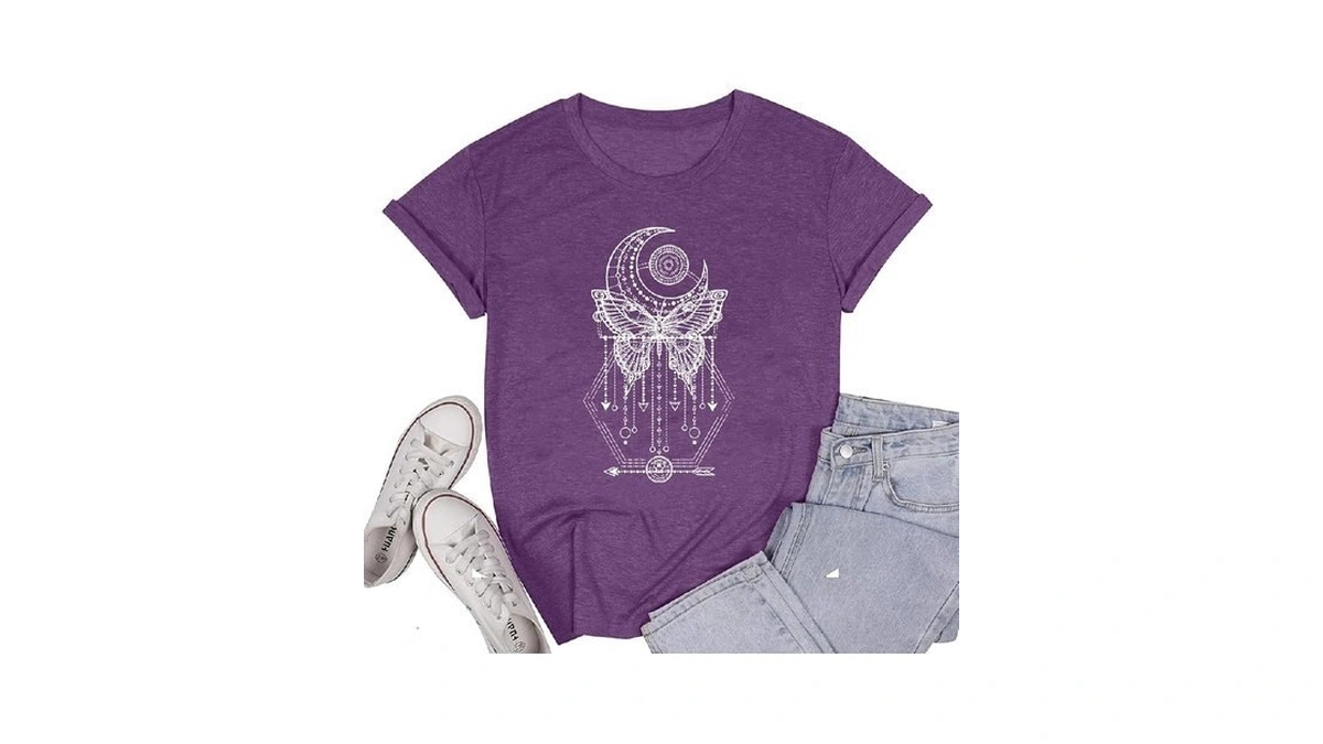 Vintage Women's Graphic T-shirt Butterfly Round Neck Shirt Floral And