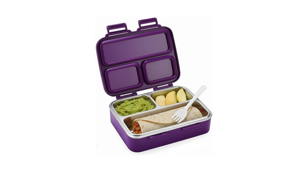 Eggie8boxx Large Kids Bento Box (22.3x17.5cm) - 3-compartment Lunch Container,