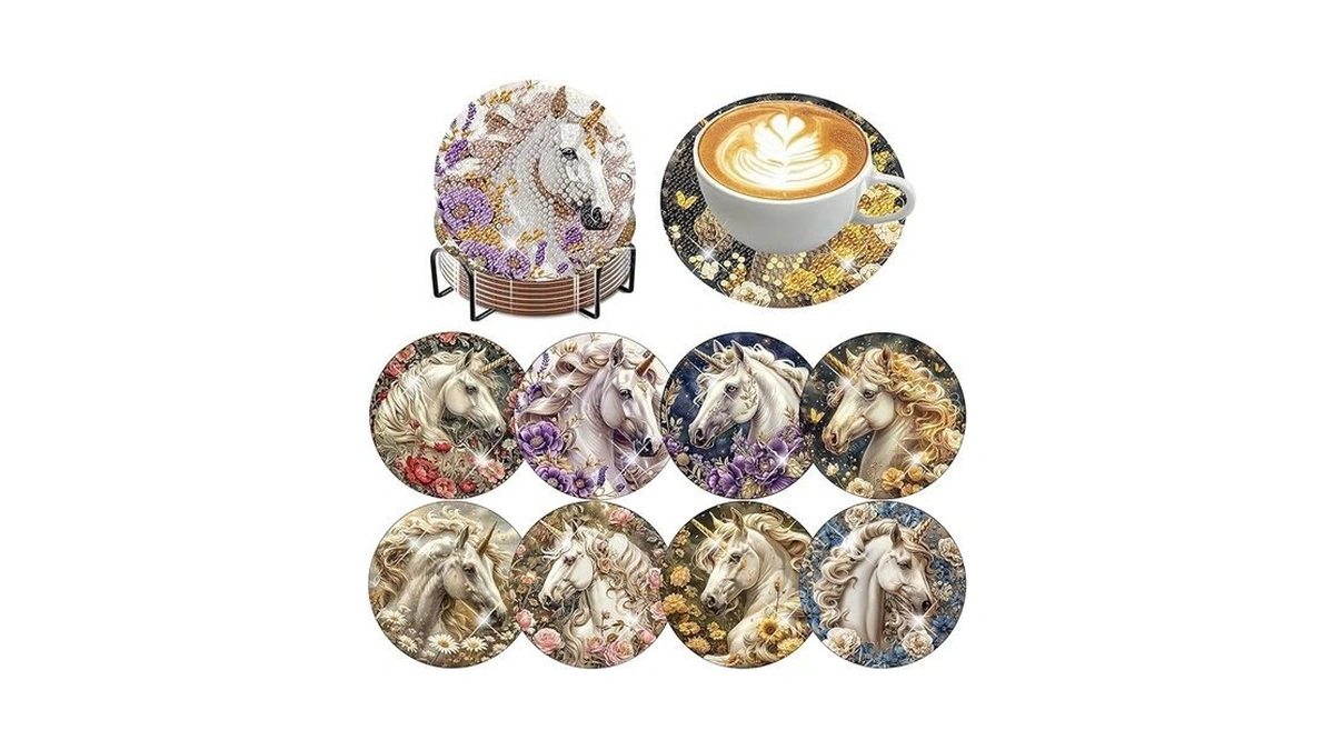 Unicorn Diamond Art Coasters 8 Pcs With Holder Diamond Painting