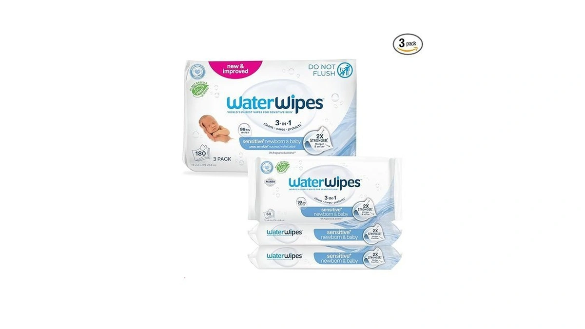Waterwipes Sensitive+ Newborn & Baby Wipes, 3-in-1 Cleans, Cares, Protects,