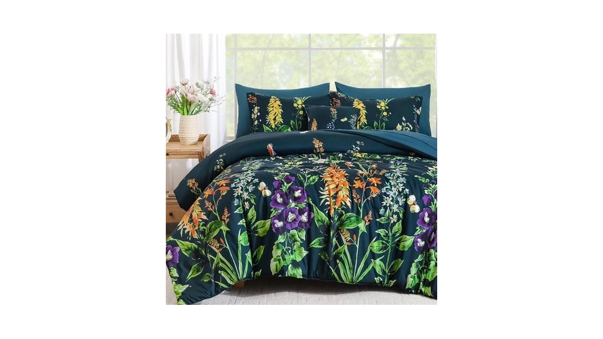 Wongs Bedding Queen Comforter Set 8 Piece Blue Floral Bedding