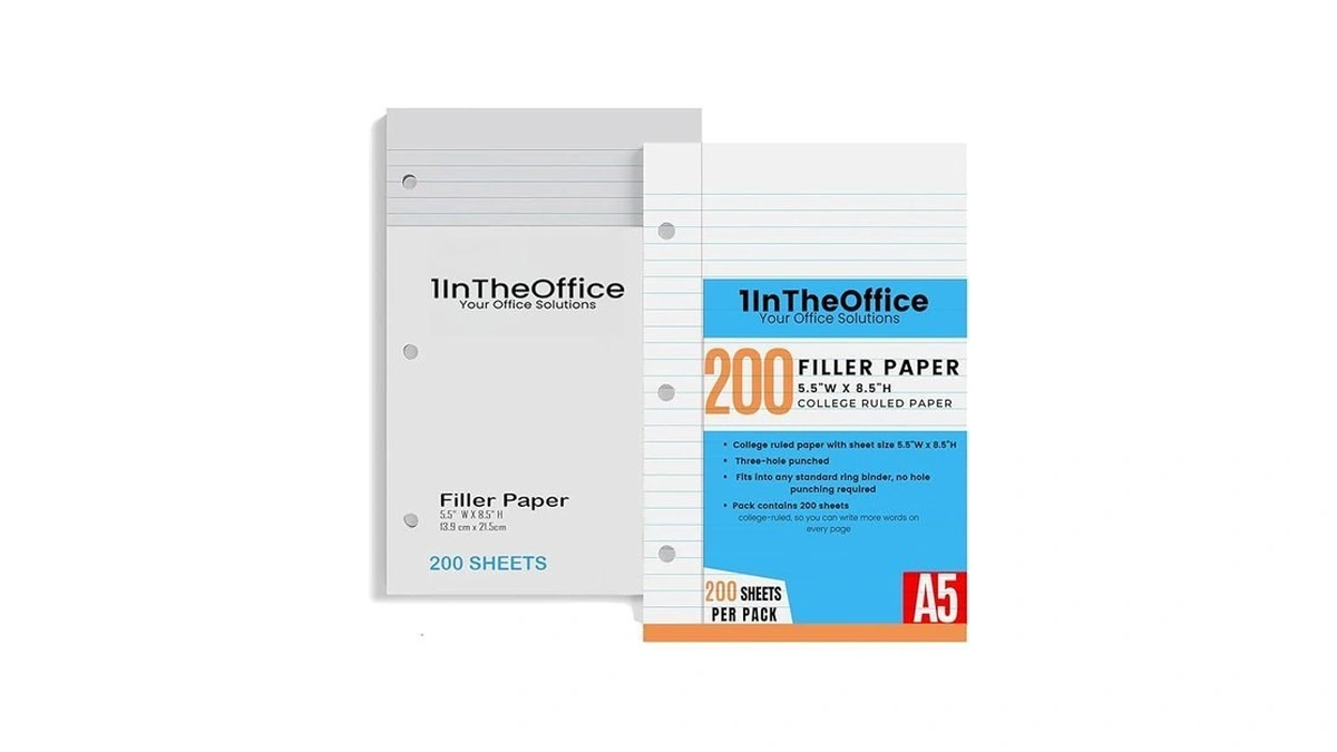 1intheoffice College Ruled Filler Paper 5.5 X 8.5, 3 Hole