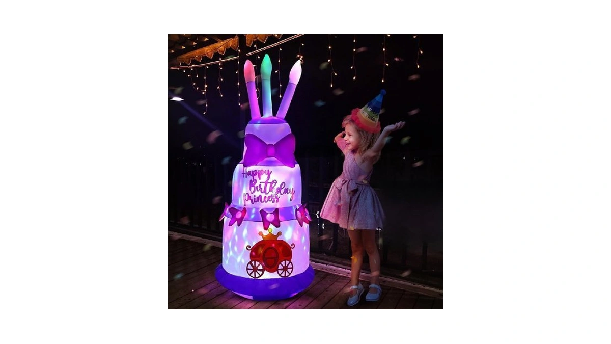 Giftfind 4.5ft Inflatable Birthday Cake With Rotating Fairy Lights, Outdoor