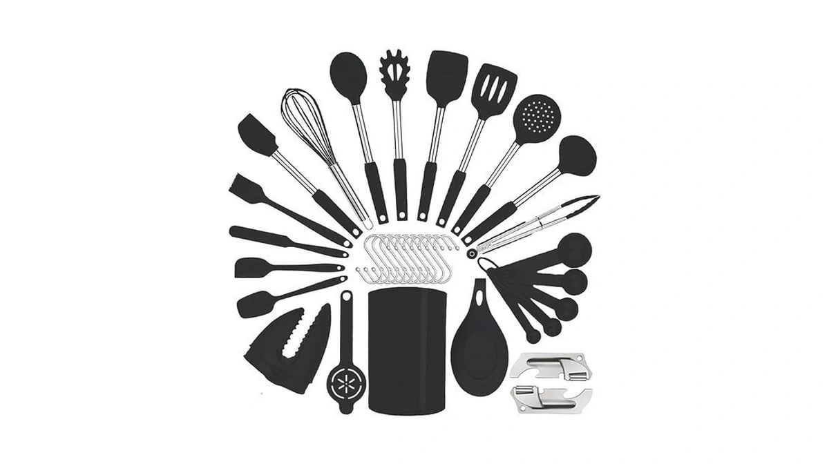 Silicone Kitchen Cooking Utensils Set With Stainless Steel Handle, Spatula