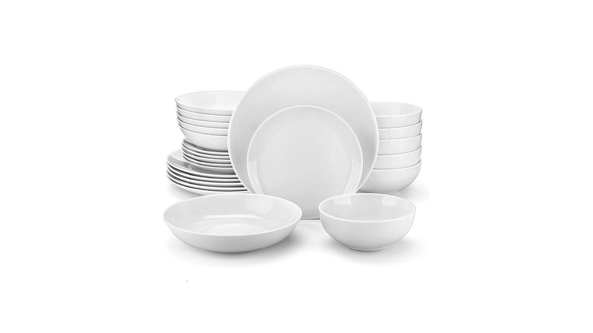 Malacasa 24-piece Gourmet Porcelain Dinnerware Sets, Modern White Round Dish