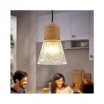 Dalouguan Pendant Light With Clear Striped Glass Lampshade, Hemp Rope
