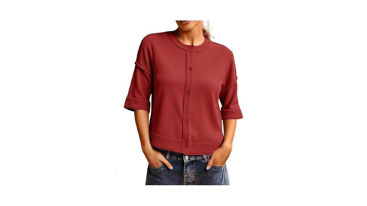 Saodimallsu Womens 3/4 Sleeve Cardigan Sweaters Button Down Crewneck Knit