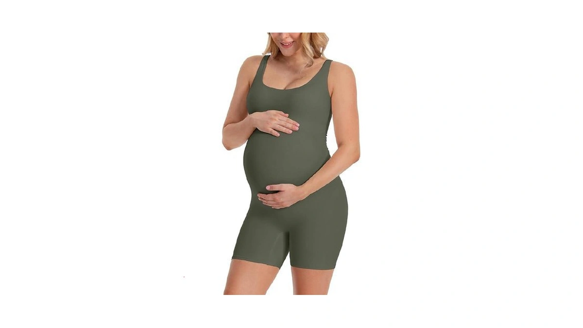 Attraco Pregnancy Workout Romper Bodycon Short Jumpsuit Sleeveless Maternity Onesie